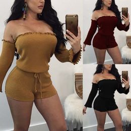 2017 Women Ladies Clubwear Off Shoulder Romper Sexy Long Sleeve Playsuit Bodysuit Crop Top Stretch Leotard Tops Jumpsuit Romper T200527