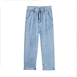 Men's Jeans 2022 Autumn Straight Men Lightweight Loose Casual Pants Grey Blue Classical Washed Plus Size Denim Trousers Male