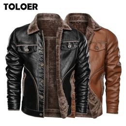 Winter New Men's Leather Jacket Casual Plus Velvet PU Leather Coat Men Fleece Military Motorcycle Retro Jacket Large Size M-8XL 201118