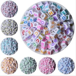 Box hot- Mixed Colour Square Alphabet /Letter beads Acrylic Cube Beads 6x6mm Sold Per Pack oF 200 Y200730