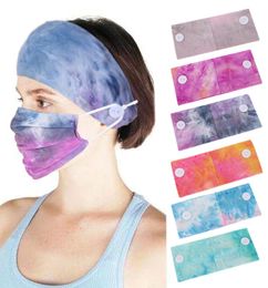 Tie-dyed cotton button anti-stroke hair band mask headscarf head accessories soft yoga sports elastic headband