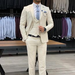 White Warm Tuxedos Men's Coat Pants Suits Custom Made Thick Two Button Wedding Tailored Party Prom Business Blazer 3 Pieces