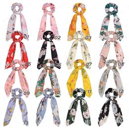 16 Colours Vintage Hair Scrunchies Bow Women Accessories Hair Bands Ties Scrunchie Ponytail Holder Rope Decoration Big Long Bow