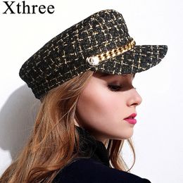Xthree Autumn Hat Winter Chain Wool Military Hat Fashion Hats for Women Female Flat Army Cap Salior Hat Girl Visor Travel Berets Y200103