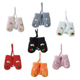 Baby Kids Winter Knit Gloves Cartoon Rainbow Star Thick Plush Lined Warm Mittens
