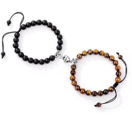 2pcs/set Couples Friendship Jewellery Heart Distance Magnet Strands Bracelets Natural Agate Stone Yoga Beads Bracelet Bangles for Women