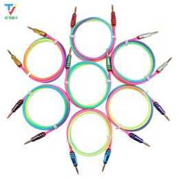 3.5mm Male To Male Audio Aux Cable 1m Rainbow Round Bullet Car Aux Cable for IPhone 6 Xiaomi HTC Huawei MP4 Car Aux Cord