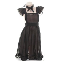 Black White Sexy French Maid Apron For Woman Girl Costume Cosplay Servant Lolita Dress Bedroom Household Apron Lace Translucent F1214