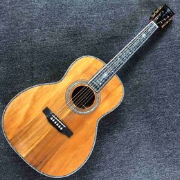 Custom Grand 39 Inch Solid KOA Top OOO Shape Acoustic Guitar Real Abalone Ebony Fingerboard Rosewood Back Sides