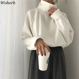 Woherb Casual Loose Turtleneck Sweater Women Autumn Winter Knitted Jumpers Harajuku Korean Sweaters Pullover Pull Femme 201130