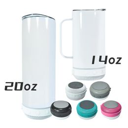 14oz sublimation Bluetooth tumbler straight speaker tumblers with handle Wireless Intelligent 5 Colours audio Stainless Steel Music Cup smart water bottle