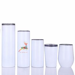 15oz 20oz 30oz Sublimation Skinny Tumbler With Lid Straw Blank White Cup Stainless Steel Cups Vacuum Coffee Mug LLA121