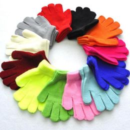 Party Favor Children Winter Christmas Gloves Candy Color Boy Girl Acrylic Glove Kid Knitted Finger Stretch Mitten Student Outdoor Glove Gift FY7325