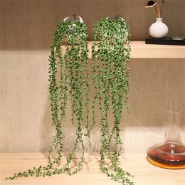 Simulation Plant Fake Flowers Green Plants Potted Wall Hanging Decoration Plastic Succulent Beads Lover Tears Plants 1PC C0125