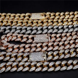 Mens High Quality Bling Chains 20m 16-28inch Gold Plated Bling CZ Miami Cuban Chain Necklace Bracelet Jewellery for Men Punk Jewellery