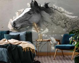 Custom 3d Animal Wallpaper 3D Three-dimensional Relief Abstract White Horse Living Room Bedroom Wallcovering HD 3d Wallpaper
