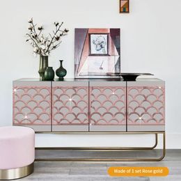 decor patterns UK - Wall Stickers Living Room Bedroom 3D Fish-scale Pattern Decor Mirror Furniture Wardrobe TV Cabinet Gold Sticker