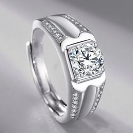 Men's Ring S925 Silver Plated Platinum Domineering Imitation Moissanite Diamond Ring Fashion Valentine's Day Birthday Gift