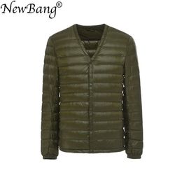 NewBang Brand Men's Down Jacket Ultra Light Down Jacket Men Slim Windproof Portable V Neck Lightweight Coat Warm Liner 201223