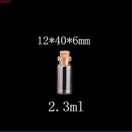 12*40*6mm 2.3ml Glass Bottles With Cork Small Transparent Mini Empty Vials Jars 200pcs/lothigh qualtity