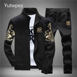 Men Tracksuit Outerwear Hoodie Set 2 Pieces Autumn Sporting Track Suit Male Fitness Stand Collar Sweatshirts Jacket + Pants Sets 201201