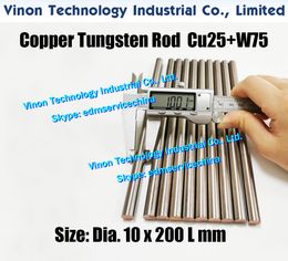 (2PCS PACK) Dia. 10x200Lmm Copper Tungsten Rod CuW75 (Copper 25%+Tungsten 75%), edm Tungsten Copper Alloy Electrode Bar D10mm Length 200mm