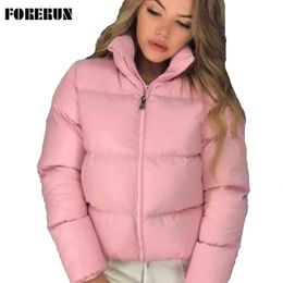 FORERUN 8 Colours Oversized Bubble Jacket Women Winter Puffer Coat Stand Collar Mint Green Thicken Parka Winterjas Dames 210203