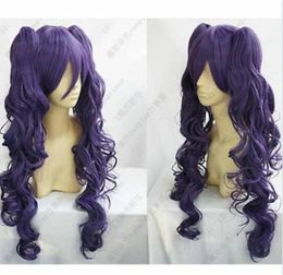 Fashion Lolita Long Dark Purple Short Wig + 2PC Long Curly Clip Ponytail Wigs