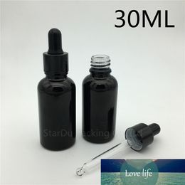 Free Shipping 12pcs/lot 30ml Empty Black Glass Essential Oil Bottle with Black Aluminium Ring Dropper, 30CC Glass Perfume Bottle