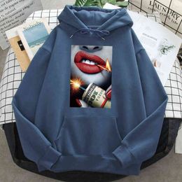 Red Lips Matches Money Print Hoodie Man Loose Funny Hoodies Hip Hop Fashion Fleece Hoodie Long Sleeve Anime New Arrival Clothing H1227