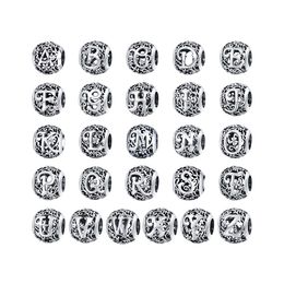 11mm Alphabet Charm Bead 925 Sterling Silver Letters Beads for European Style Bracelets Jewelry Making Wholesale