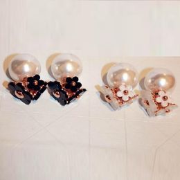 Ins fashion unique luxury designer double sided beautiful flower pearl elegant stud earrings for woman girls 6 colors