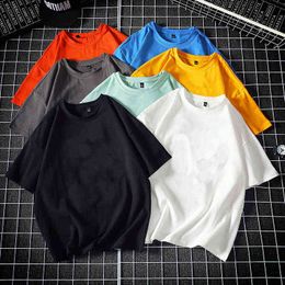 Summer Men's T Shirt Casual Solid Cotton Short Sleeve T Shirt Mens Oversized Fashion Loose Hip-Hop Top Tees Plus M-5XL G1222