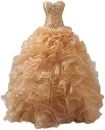 2021 New Sexy Fashion Sweetheart Crystal Gold Ball Gown Quinceanera Dresses Organza Sweet 16 Dress Debutante Prom Party Dress Custom Made 29