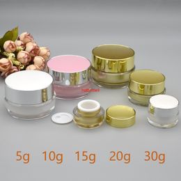 5g 10g 20g 30g White Pink Gold Empty Refillable Cream Acrylic Jar Plastic Cosmetic Packaging Bottle for Makeup Product 10pcs/lotpls order