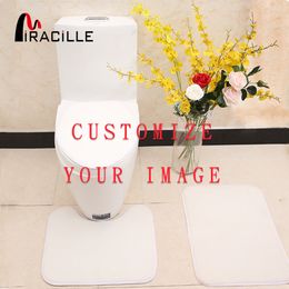 Miracille Customized 3 Pcs Coral Fleece Toilet Seat Cover with Your Own Images Non-Slip Mat Bathroom Toilet Mats Set Bath Rugs 201119