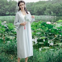 Chinese Style Cotton 2-Pieces Robe Sets For Women Vintage Embroidered Nightdress Princess Long Sleepwear Home Clothes 8097 LJ200822