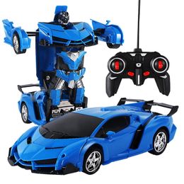 RC Car One Key Deformation Robot Sports Car Model Robot Toy One Key Rotation Dancing Cool Deformation Car LJ200918