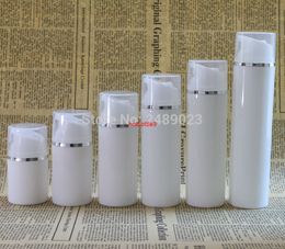 White Plastic Airless Bottle With Silver Line Empty Cosmetic Containers Transparent Cap Packaging 100 pcs/lotpls order