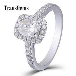 Transgems Halo Cushion Cut Solid Gold Engagement Ring Centre 1ct 5X7mm GH Colour 14K 585 White Gold Wedding Ring Y200620