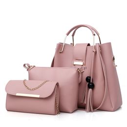 hbp 3 Stück dreiteilig Großhandel Mode-Design Mama-Tasche Handtaschen Geldbörse Kette Quaste rosa Umhängetasche Schulter hochwertige Damen-Geldbörse