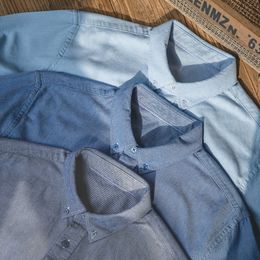 Maden Men's Cotton Retro Oxford Shirt Vintage Solid Colour Long-Sleeved Slim Shirt Men Y200408