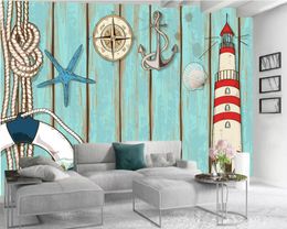 3d Wallpaper Vintage Wood Board Starfish Shell 3d Wallpaper Living Room Bedroom Wallcovering HD Wallpaper