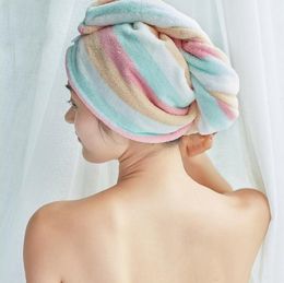 Women Towels Bathroom Microfiber Towel Colourful Stripe Hair Towels For Adults Drying Turban Wrap Hat Spa Bathing Caps CCC5571