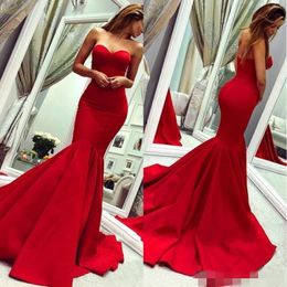 2020 Charming Red Strapless Evening Gowns Formals Wear vestidos fiesta Mermaid Long Backless Plus Size Prom Gowns Cheap Bridesmaid Dress
