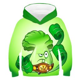 3D Imprimir Crianças Roupas Boys Tops Outono e Inverno Crianças Capuz Plantas Vs. Zombies pulôver casual divertido menino hoodies lj201216