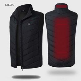 FALIZA USB Heated Vest Men Winter Heating Jacket Male Waistcoat Thermal Warm Clothing Feather Sleeveless Gilet Homme Vests MJ117 201119