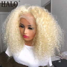 613 Honey Blonde 13x4 Kinky Curly Lace Frontal Synthetic Wigs for American Black Women 250% Density with Baby Hair