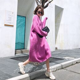 New Vintage Warm Autumn Sweater Women Dress Winter Long Sweater Knitted Dresses loose Maxi Oversize Lady Dresses Robe Vestidos 201028