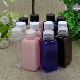 100pcs 50ml empty transparent square cosmetic bottles with screw cap,50cc lotion plastic container stopper DIY clear bottlegood package